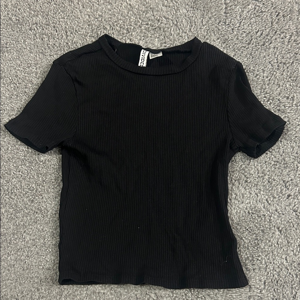 H&M Black Ribbed Short Sleeve Tee